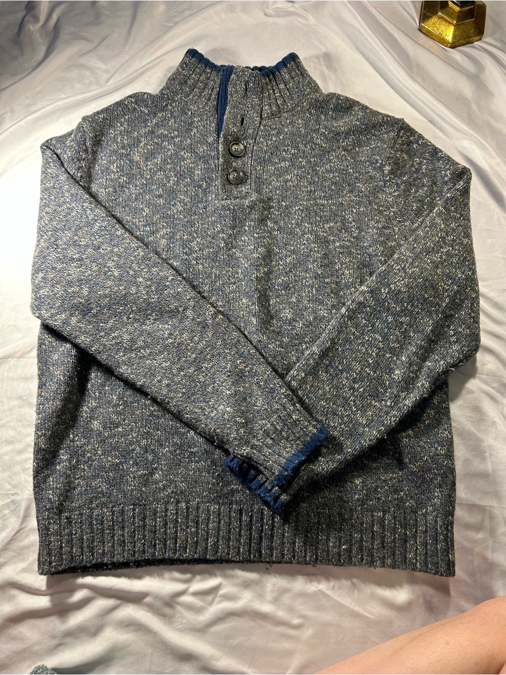 Aqua Men's Blue Heathered Turtleneck Wool Button-Neck Sweater